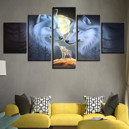 Animals Wolf Full Moon Wolves Canvas Print Painting Wall Art Home Decor 5PCS