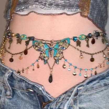 Butterfly Beaded Necklace Waist Chain Vintage Niche Vacation Jewelry for Women