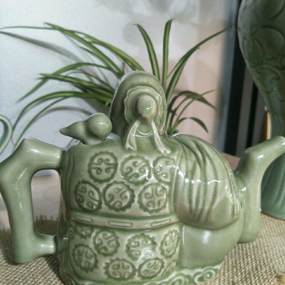 7.1" Chinese Antique Ceramic Green Tea Kettle Pot Assassins Teapot Handmade