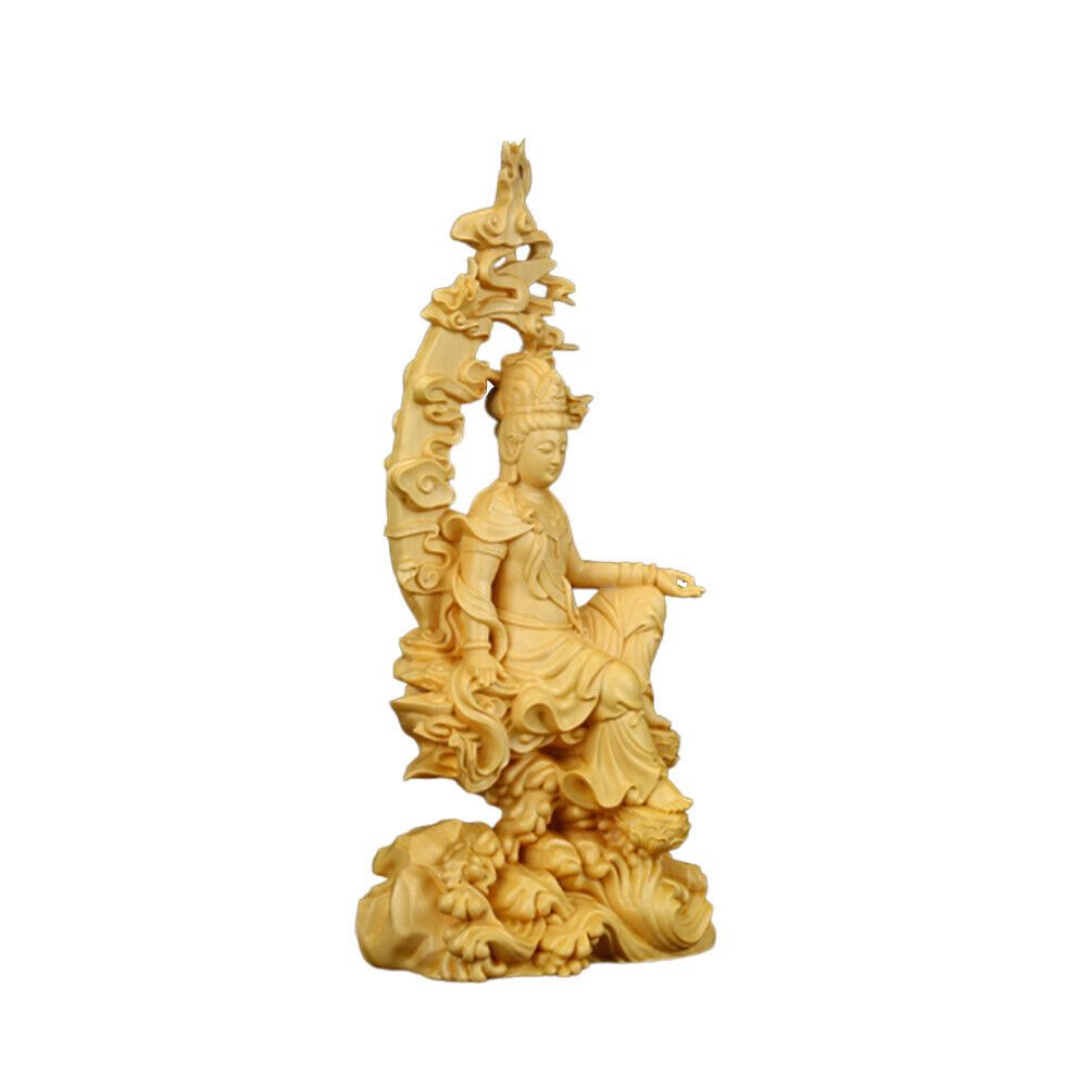Office Guanyin Kwan-yin Figure Buddha Statue Boxwood Craft Sculpture