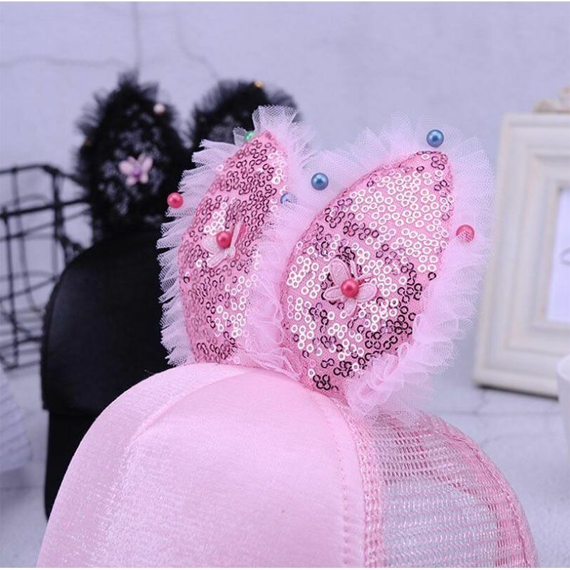Baby Hats Spring Summer Girl Baseball Caps Glitter Rabbit Ear Pearl Sun Children