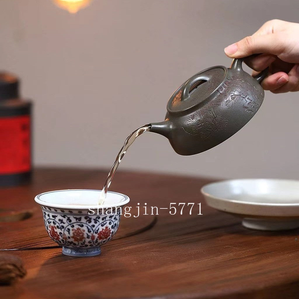Chinese Tea Pot Handmade Carved Real Yixing Zisha Old Duan Clay Master Pot 190ml