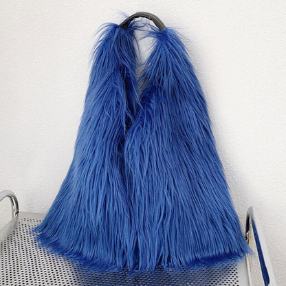 Winter Soft Faux Fur Tote Bags Large Capacity Fluffy Plush Shoulder Handbag Warm