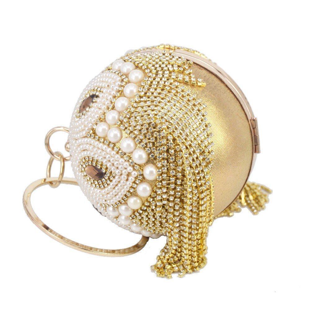 Golden Silver Beaded Ball Evening Shoulder Bag Wedding Party Handbag Crystal Bag