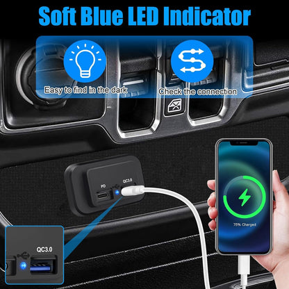 12-24V 4.8A Dual USB PD QC3.0 Car Boat RV Charger Socket LED Power Outlet lot
