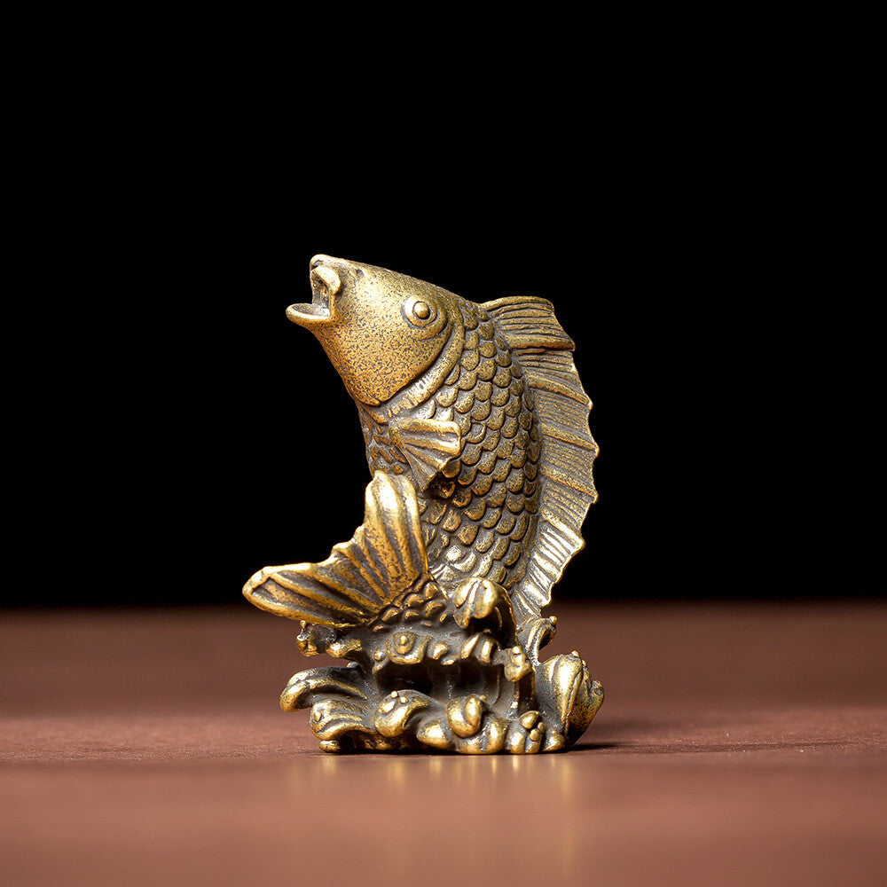 Brass Carp Statue Fish Figurine Home Desktop Decor Gift Ornaments Tea Pet