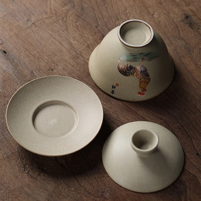 Gaiwan Vintage Tea Maker Stoneware Bowl Ceramic Tea Bowl Kung Fu Tea Set Rooster