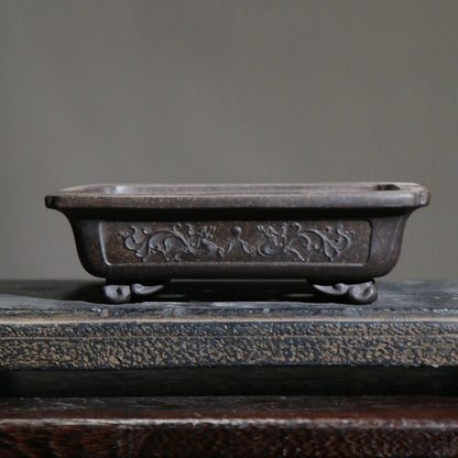 Ceramic Purple Sand Rectangle Bonsai Pot Tradition Chinese Pattern Decoration