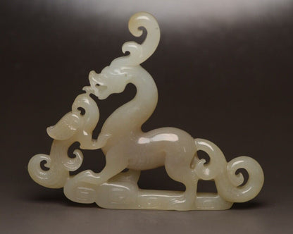 Collection China Natural Hetian Jade Carving Dragon Phoenix Statue Nice Art Work