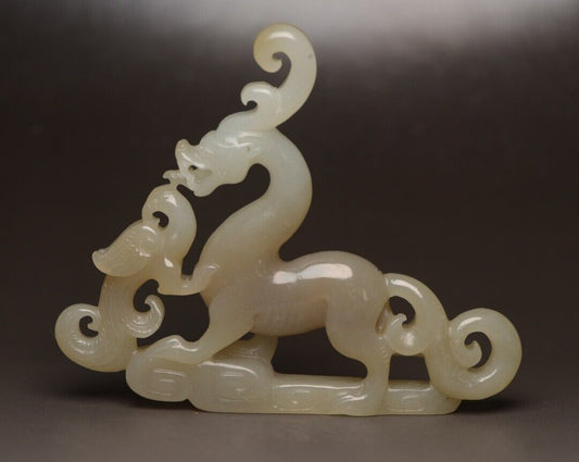 Collection China Natural Hetian Jade Carving Dragon Phoenix Statue Nice Art Work