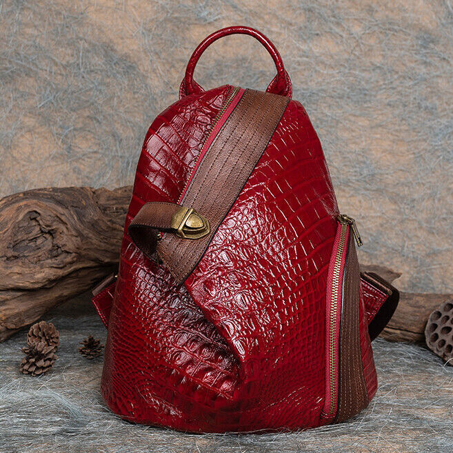 Top Real Leather Women's Backpack, Desinger Crocodile Print Travel Shoulder Bag