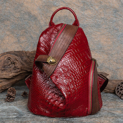 Top Real Leather Women's Backpack, Desinger Crocodile Print Travel Shoulder Bag