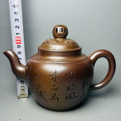Vintage Chinese Yixing Purple Clay Teapot Zisha Ceremony Carving Collectible Art