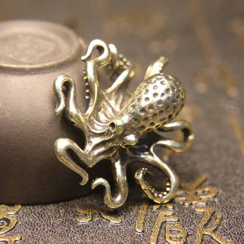 Handmade Pure Copper Octopus Handle Piece Tea Ceremony Animal Tea Pet