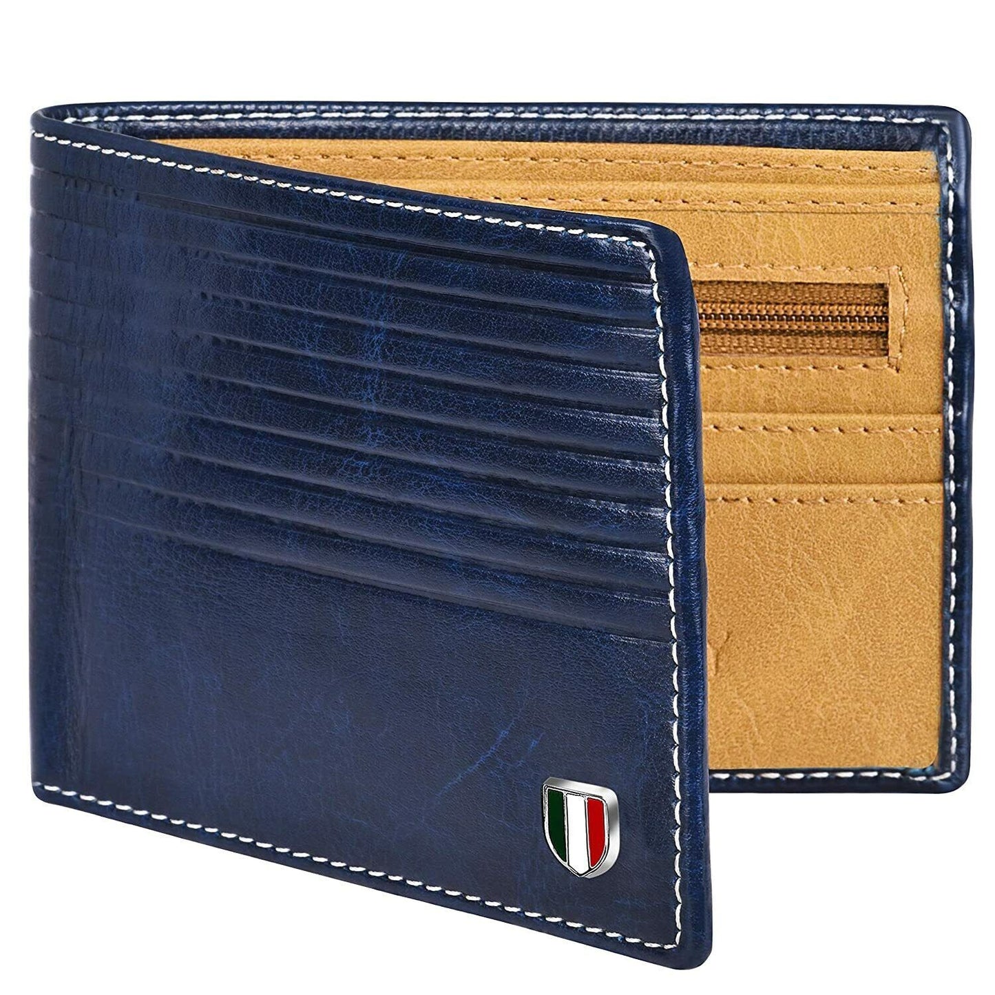 Brand New Authentic Blue BI-Fold Genuine Leather Mens Wallet