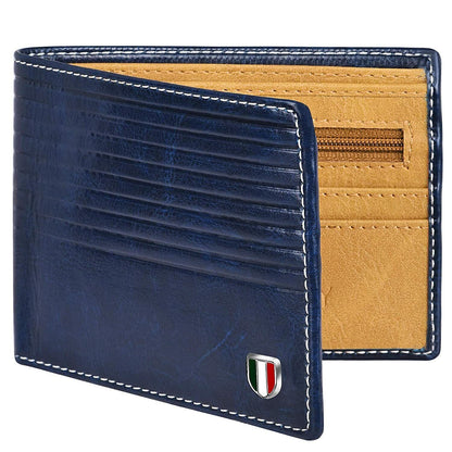 Brand New Authentic Blue BI-Fold Genuine Leather Mens Wallet
