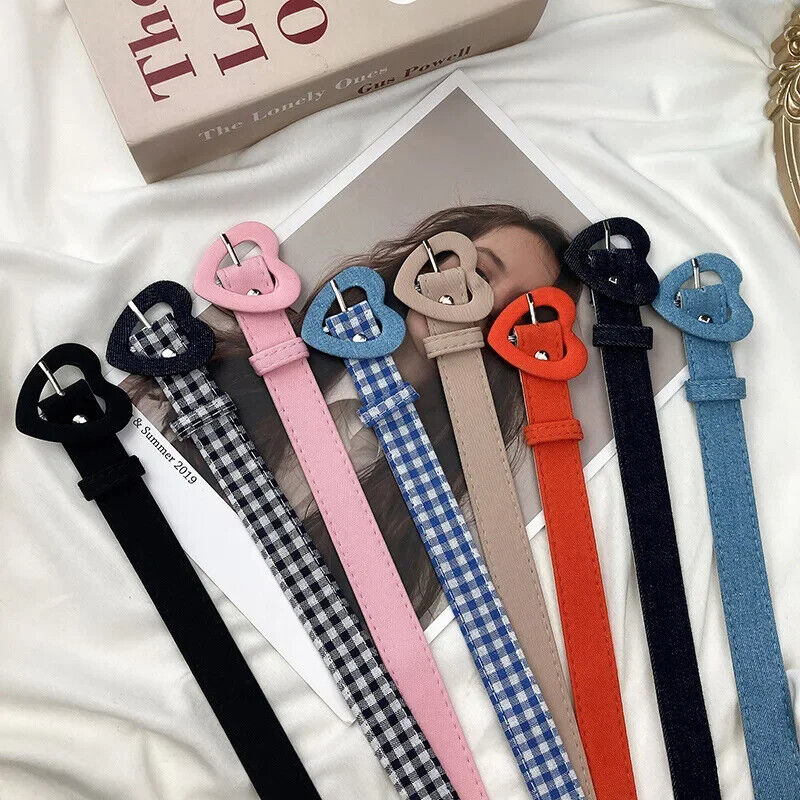Women Belt Denim Fabric Strap Love Buckle All-Match Jeans Pink Dress Waistbands