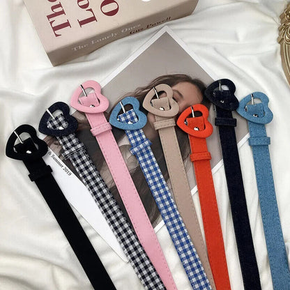 Women Belt Denim Fabric Strap Love Buckle All-Match Jeans Pink Dress Waistbands