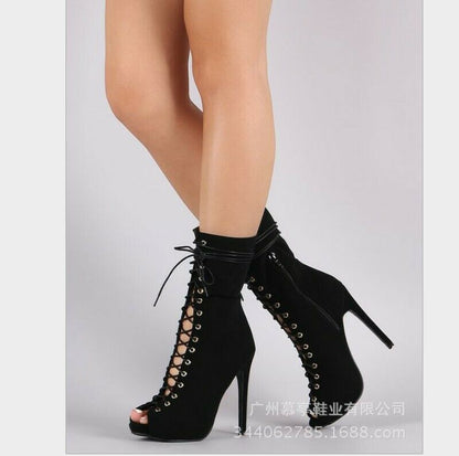 Womens Open Toe High Heel Stilettos Lace Up Sandals Gladiator Party Ankle Boots