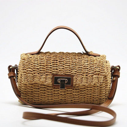Handmade Shoulder Bag Summer Straw Beach Purse Bohemian Fashion Square Flap Lock