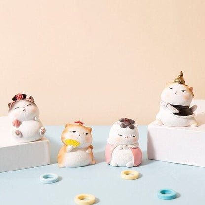 Set of 4 Cute Resin Cat The Palace Museum Baby Cat Small Cat for Home Ornaments