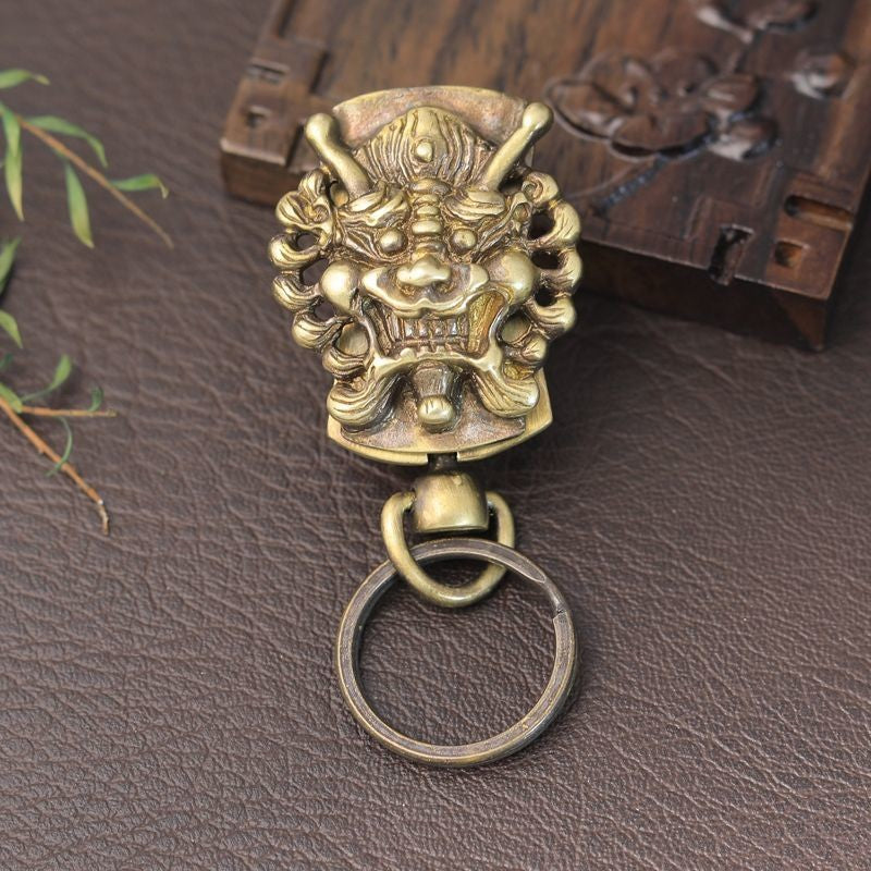 Brass Demon Head Keychain Retro Belt Clip Unisex Car Key Ring Accessory