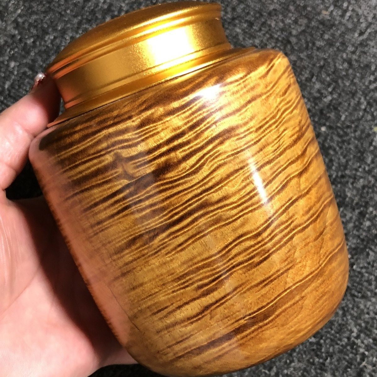 Golden Nanmu Tea Caddy Aluminum Double Lid Sealed Storage Jar Handmade
