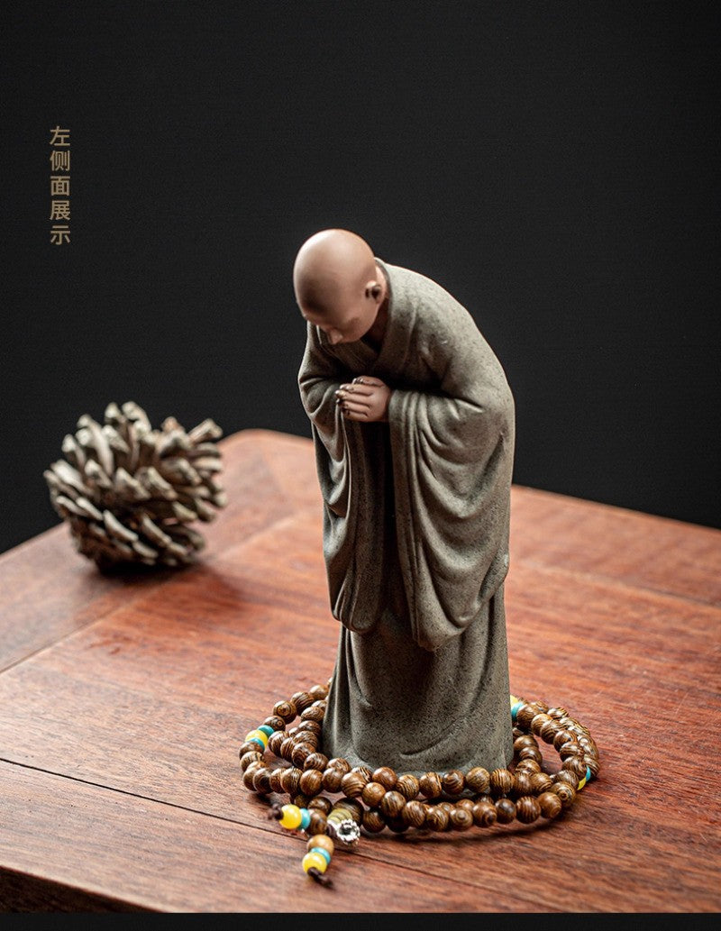 1Pc Purple Sand Wishing Little Monk Tea Pet Ornament Tea Table Decoration
