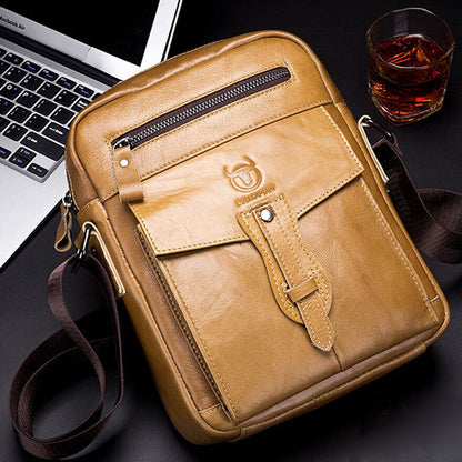 100% Genuine Leather Men's Sling Shoulder/Messenger Bag Double Zipper 8" Handbag