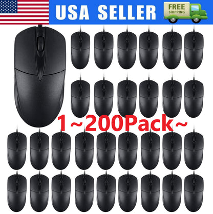 USB 2.0 Optical Wired Scroll Wheel Mouse PC Laptop Notebook Desktop Black Lot