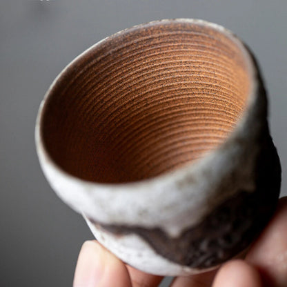70ml Gourd Cup Rock Clay Powder Ceramic Tea Cup Handmade Relief Coarse Pottery