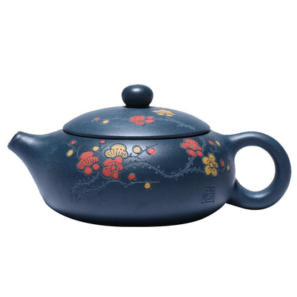 Chinese Yixing Zisha Pottery Celeste Clay 200ML Plum Blossom Flat Xishi Teapot