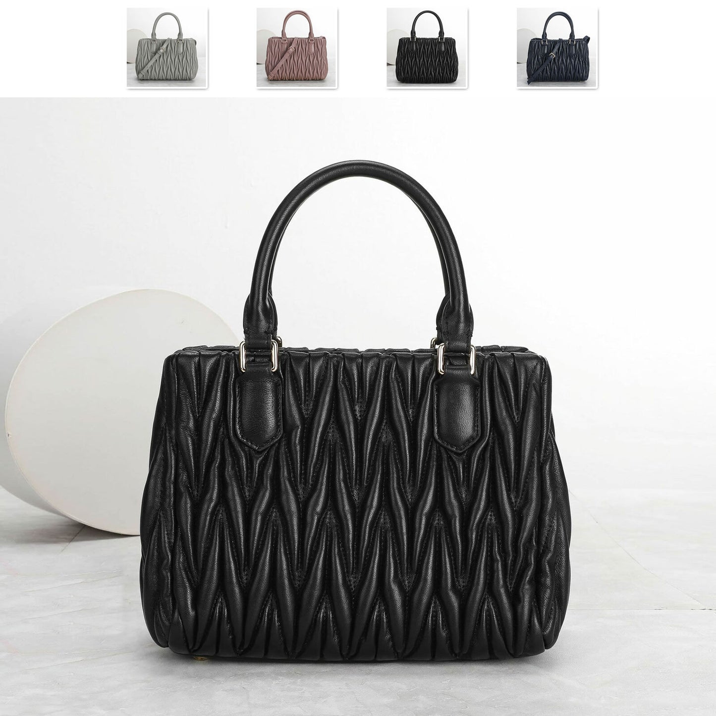 Small Quilted Sheepskin Leather Tote Clutch Purse Handbag Fashion Shoulder Bag