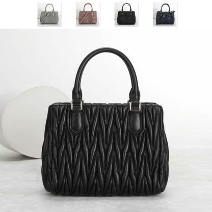 Small Quilted Sheepskin Leather Tote Clutch Purse Handbag Fashion Shoulder Bag