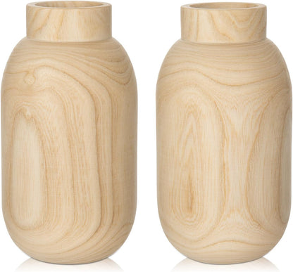 Handmade Wooden Flower Vase Decoration Arrangement Home Office Gift Set of 2
