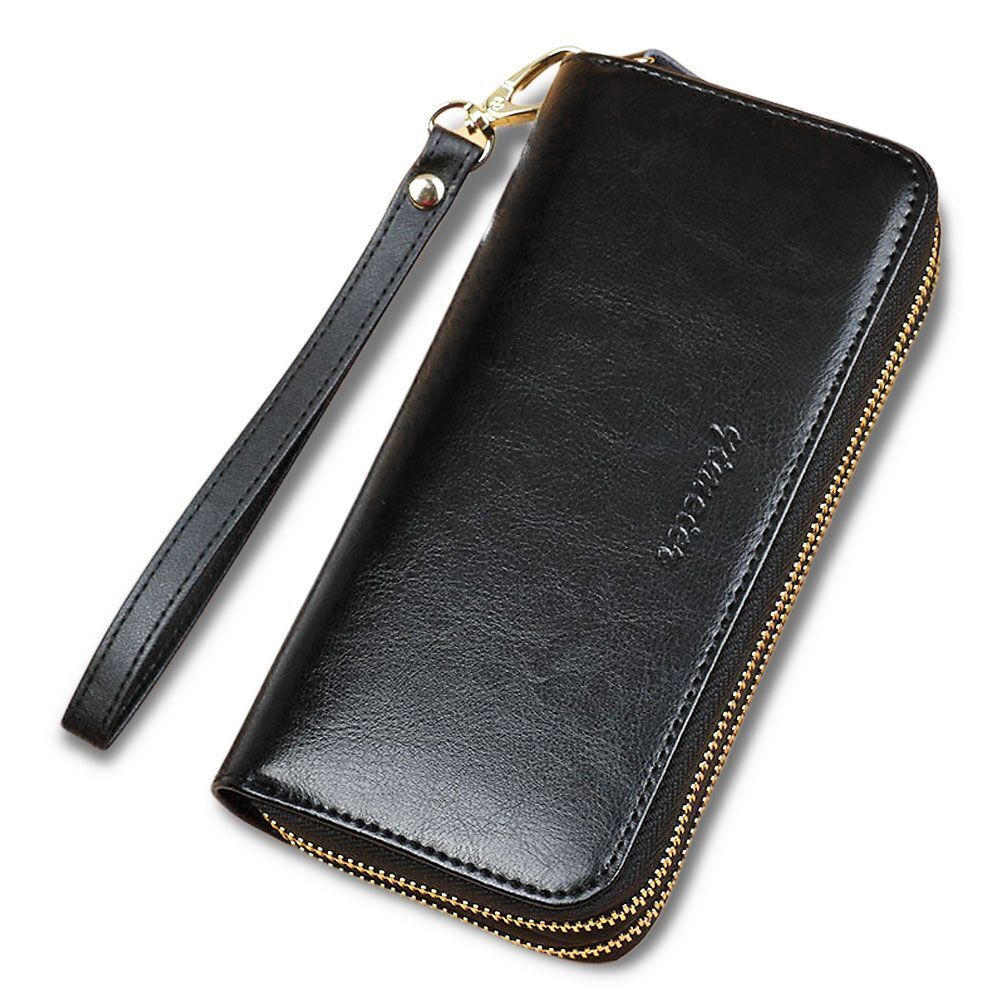 Cowhide Wallet Long Double Zipper Large Clutch Coin Purse Card Holder Phone Bag