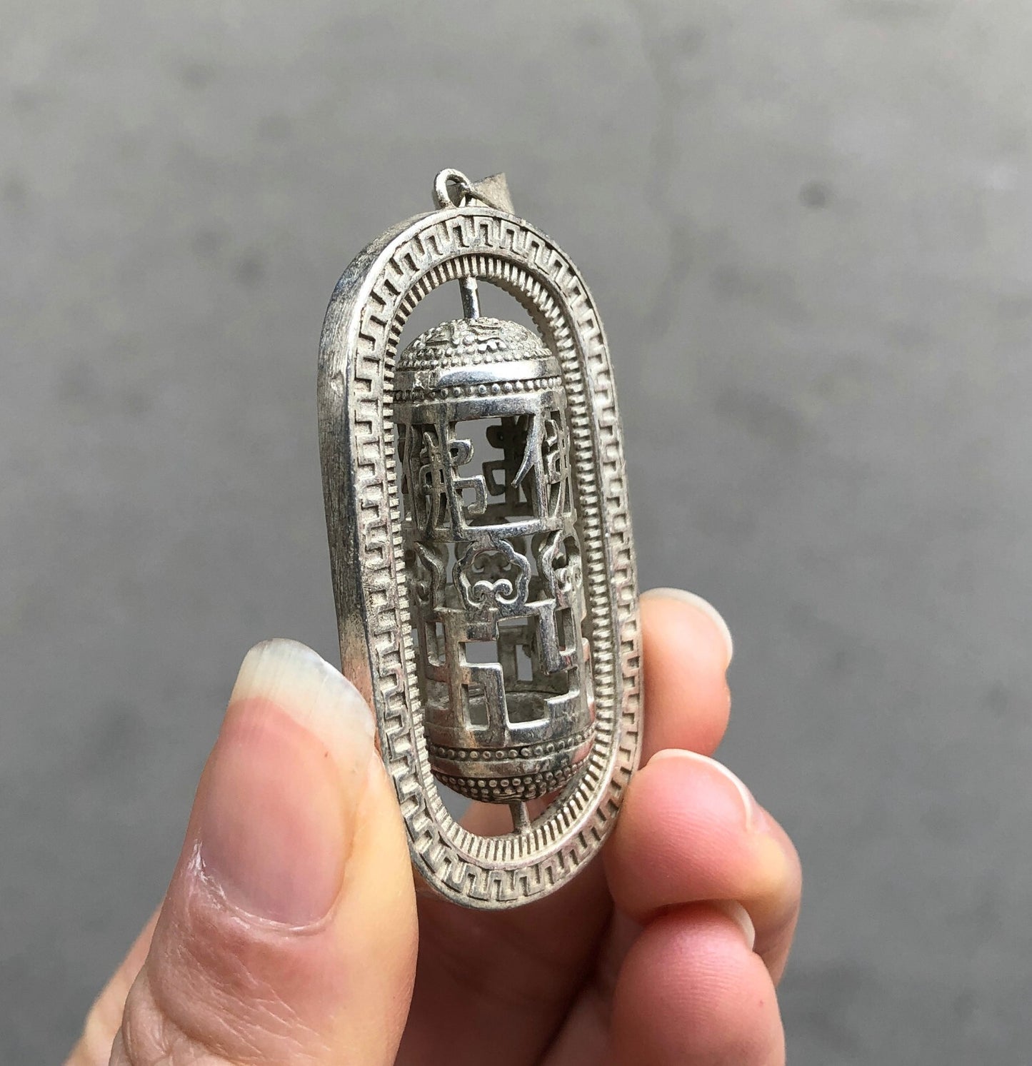 Rare China Miao Silver Carved Hollow Buddha Buddhism Statue Pendant Necklace