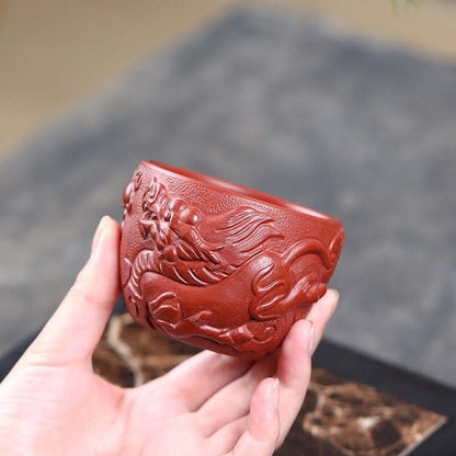 Yixing Zisha Pottery Dahongpao Clay Carved Tea Cup Dragon Carved Master Cup Big