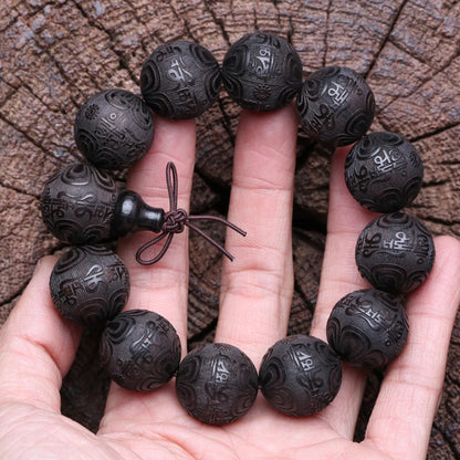 Buddhist Beaded Bracelet Ebony Feng Shui Zen Amulet 20 MM Beaded Bracelet