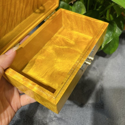 Golden Phoebe Wood Jewelry Box 15.5x9.5x6cm Carved Wooden Storage Case