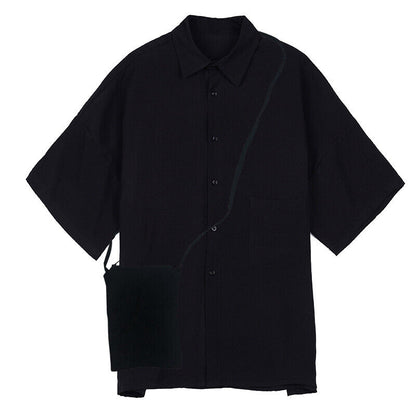 Men Japanese Casual Loose Oversize Shirt Black Harajuku Samurai Baggy Top Blouse
