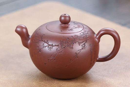 4.9" Chinese Yixing Zisha Pottery Purple Clay 210CC Plum Blossom Gongfu Teapot