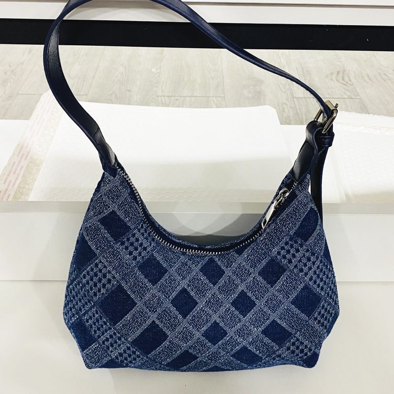 26*13*7CM Bag Handbag Purses Denim Distressed Wash Striped Plaid Shoulder Cloth