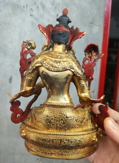 Genuine Handmade Old Tibetan 8" Bodhisattva Tara Avalokiteshvara Buddha Statue