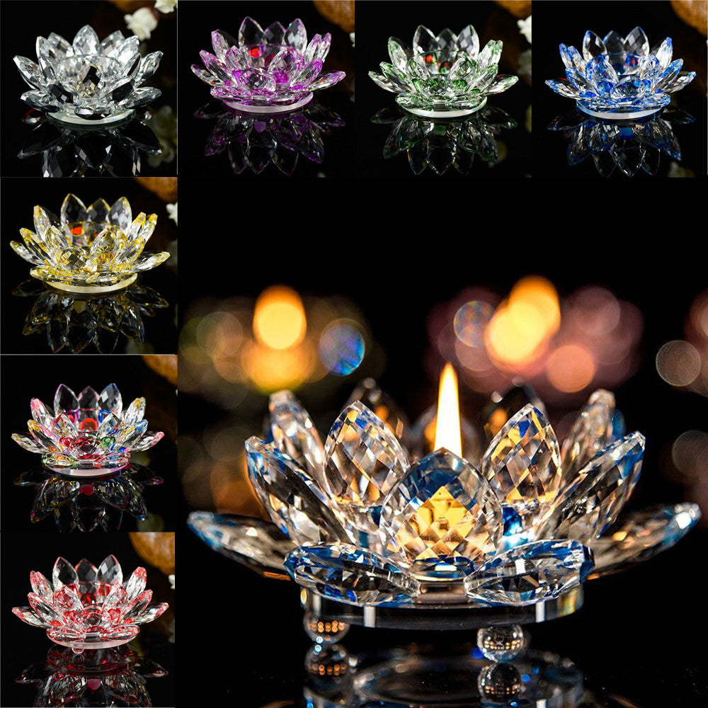 1PC Colorful Crystal Lotus Flower Candle Tea Light Holder Candlestick Deocr