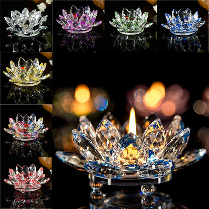 1PC Colorful Crystal Lotus Flower Candle Tea Light Holder Candlestick Deocr