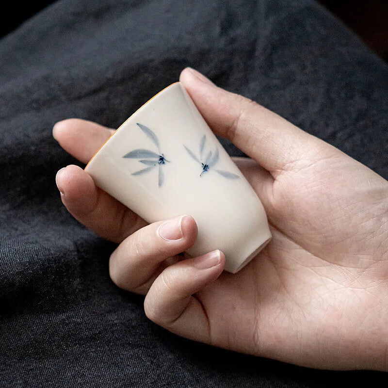2pc/Set 40ml Hand Painted Butterfly Orchid Tea Cup Ceramic Kung Fu Tea Ceremony