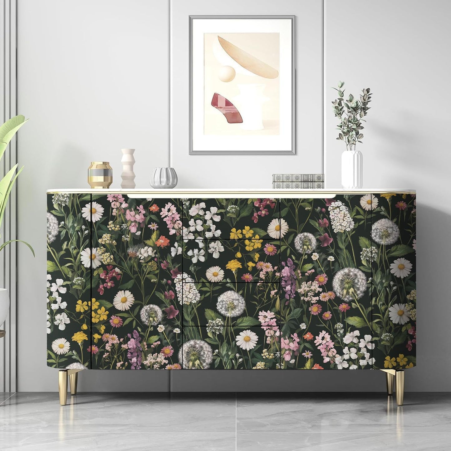 Floral Peel and Stick Wallpaper Floral Leaf Contact Paper 16.9Inch X 118.1Inch B