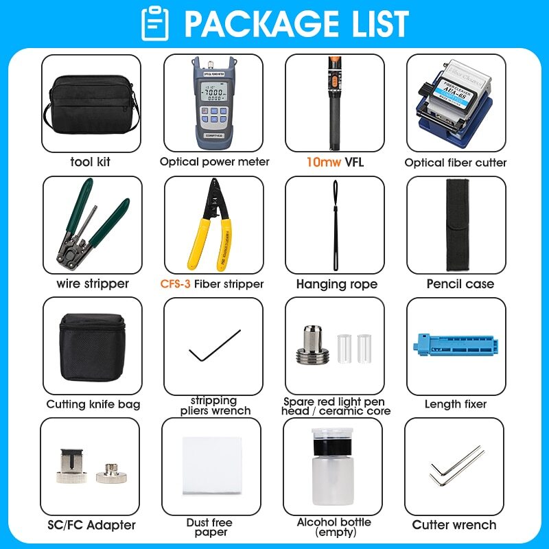 FTTH Fiber Optic Tool Kit Fiber Cleaver Optical Power Meter Visual Fault Locator