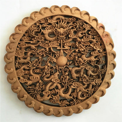 26.8cm Traditional Chinese Wood Carving Dragon Statue Handicraft Wall Decoration
